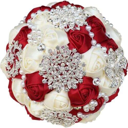 The New Wedding Custom Pearl Water Drill Hand Holding Flower Bride Wedding Milk White Ribbon Gorgeous Hand Holding Flowers