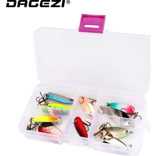 DAGEZI Metal Sequins Fishing Lure Set 10pcs Spoon Lure Spinner Bait With Fishing Box Hard Bait Fishing Tackle Pesca