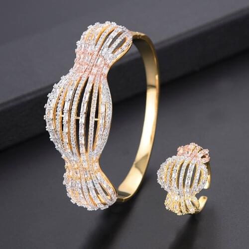 LARRAURI Luxury Geometry Nigerian Bangle Ring Sets Dubai Jewelry Sets For Women Wedding African brincos para as mulheres 2019