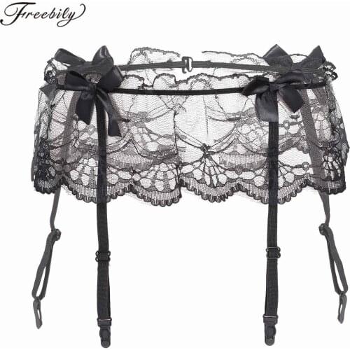 Sexy Men Bowknot Decor Sheer Lace Garters Belt See-Through Suspenders Underwear Sissy Nightwear Role Play Costume Accessories