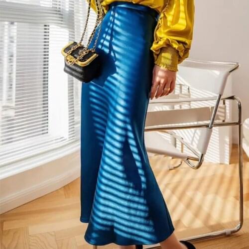 Silk Skirt Royalblue Split Side Ankle Length High Waist Bridal Midi Skirt for Temperament Handmade Wedding Cocktail Dress 2021