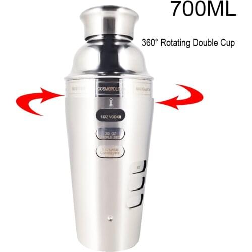 Cocktail Shaker Kit Bar Set Martini Set with Recipe Guide Rotation Stainless Steel Tool Accessories Built-in Bartender Strainer