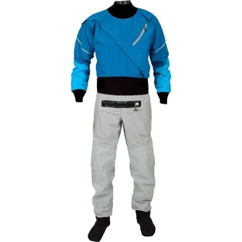 3-Layer Shell Fabric Blue Drysuit with Latex Neck and Wrist Gaskets Full Immersion Comfortable Dry Suit for Paddling Adventure