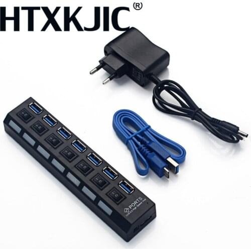 USB Hub 3.0 High Speed 4 7 Port USB 3.0 Hub with EU/US Power Adapter Multi USB Splitter On/Off Switch for MacBook Laptop PC