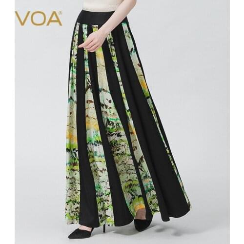 VOA Silk Double-sided Satin 40m/m Skirts Womens 2021 Natural Waist Gothic Invisible Side Pull Fold Printed Harajuku Skirt CE109