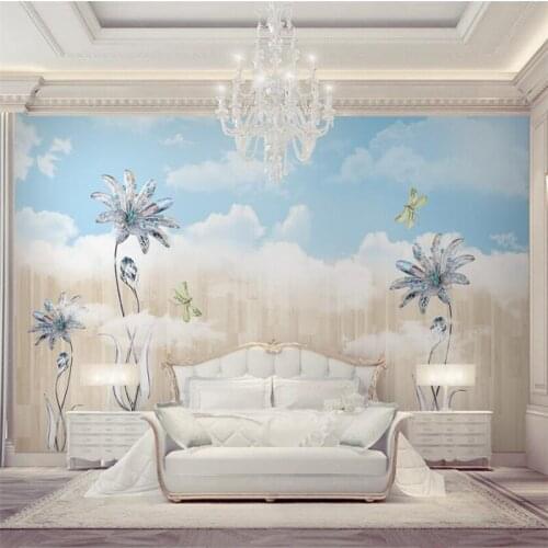 Wellyu papel de parede Custom wallpaper 3d new fashion jewelry crystal blue sky white clouds TV backdrop papel parede