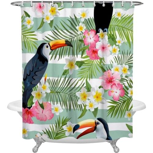 Animal Bird Tropical Flower Shower Curtain Waterproof Polyester Fabric Shower Curtains Home Decoration Curtain with Hook