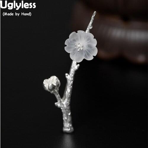 Uglyless 100% Real 925 Sterling Silver Flower Pins Brooches for Women Crystal Rainy Flowers Brooch Handmade Branch Fine Jewelry