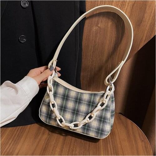 Women bag 2020 new summer Baguette Chains Fashion ladylike Plaid Shoulder Bags purses and handbags Mori girl