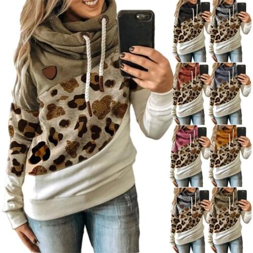 Women Hoodie Printed Stitching Hooded Fleece Lined Loose Long Sleeve Sweatshirt TY66