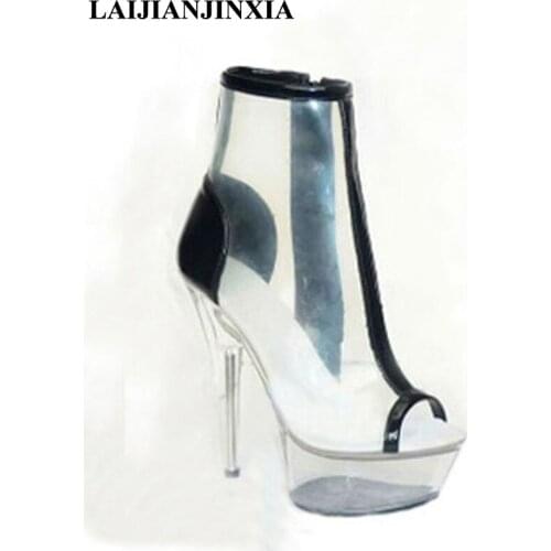 LAIJIANJINXIA Sexy Spring Peep Toe Women Night Club 15cm Square High Heel Platform Pole Dancing Shoes Ankle Boots Dance Shoes