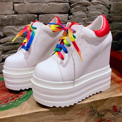 14cm Super High Heel Female White Shoes Sneakers Platform 2020 New spring Female Casual Shoes Women Wedge Muffin Sneakers