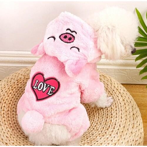Winter Warm Pet Dog Clothes With Cute Pig Hat Soft Fleece Dog Jumpsuit Puppy Coat Jacket Pet Outfits Dog Hoodie Clothing