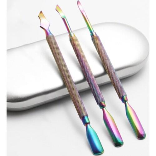 1PC Nail Cuticle Pusher Rainbow Stainless Nail Art Cutter Trimmer Dead Skin Remover Manicure Pedicure Tools