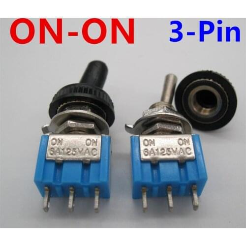 5pc/LOT Blue Mini Switch MTS-102 3-Pin SPDT ON-ON 6A 125VAC Miniature Toggle Switches+5pcs Waterproof Cap