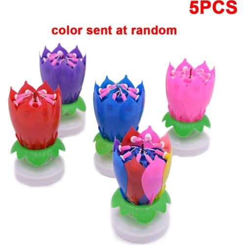 5pcs nice Lotus music flame candles Flameless Musical Birthday Candles Rotatable Flower Party DIY Cake Toy Decoration