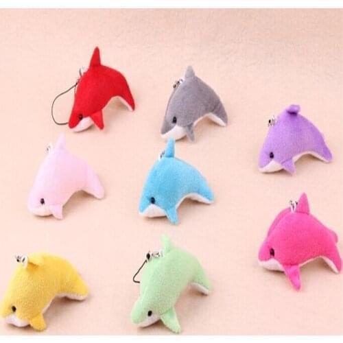 50Pcs/Lot 5CM Mini Super Kawaii Little Dolphin Shark Whale Plush Keychain Key Chain Soft Doll Toy