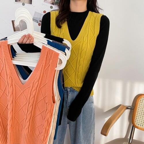 Basic Sweater Vest Women Korean Style School Ladies Girls Sleeveless Knitted Vest Black White Beige Pink Yellow Blue Top Female