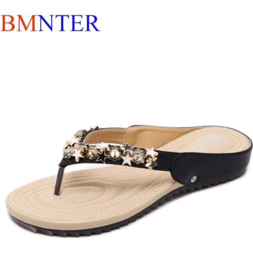 BMNTER New Fashion Vocation Beach Seaside Women Slippers Bohemian Beaded Soft Sole Summer Shoes Comfortable Leisure Flat Ladies