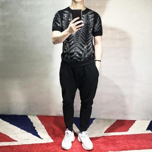 Brand mens diamond fashion top T-shirt new best selling short sleeve mens top diamond personalized shirt