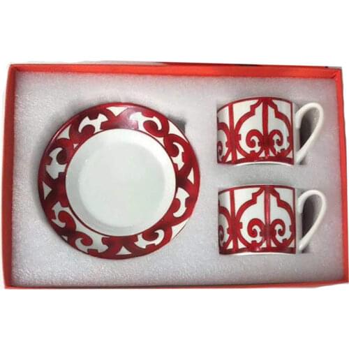 Catering Bone China Cup Multi-style Simple Ceramic Tiki Tea Mugs Coffee Cup and Saucer Dish with Pattern Set 2PCS/Set with Box