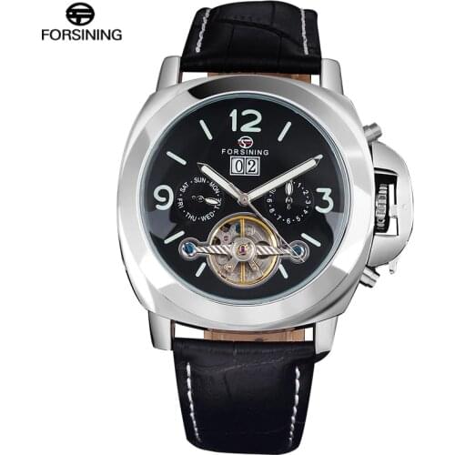 FORSINING Classic Fashion Mens Watches Tourbillion Genuine Leather Top Brand Luxury Automatic Mechanical Men Watch