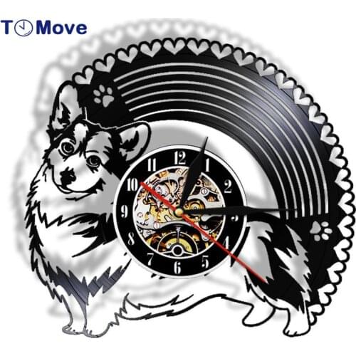 Black Vinyl Wall Clock Silent Vinyl Record Wall Clock Pembroke Welsh Corgi With Love Hearts Dog Pet Gift Living Room Decoration