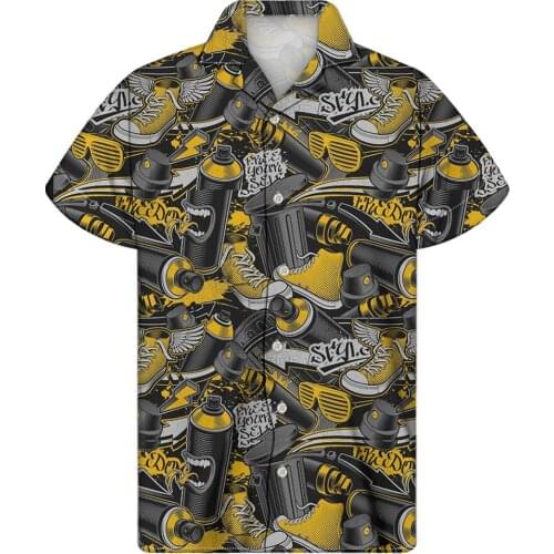 FORUDESIGNS Colorful Music&Guitar Prints Mens Hawaiian Button Up Shirts Fashion Patry Rockabilly Blouse Camisa Hombre Mujer