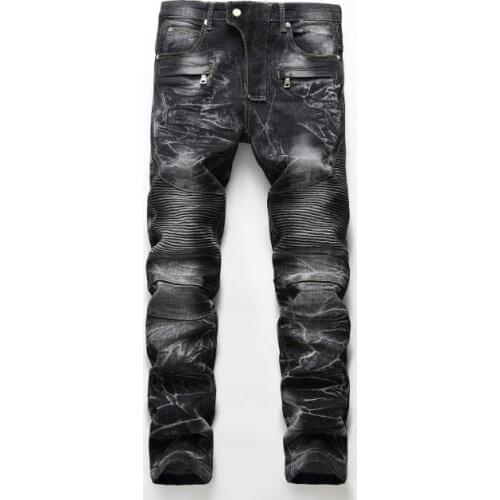 Retro Tide Hole Mens Jeans Fashion Hip Hop Boys Straight Trouser Crumpled Mens Leisure Trousers Slim Jeans Men Jean Bottoms 42
