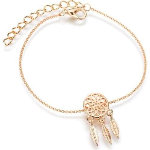 ISINYEE Fashion Dream Catcher Feather Charm Bracelet For Women Girls Gold Silver Chain Adjustable Bracelet Jewelry Gifts