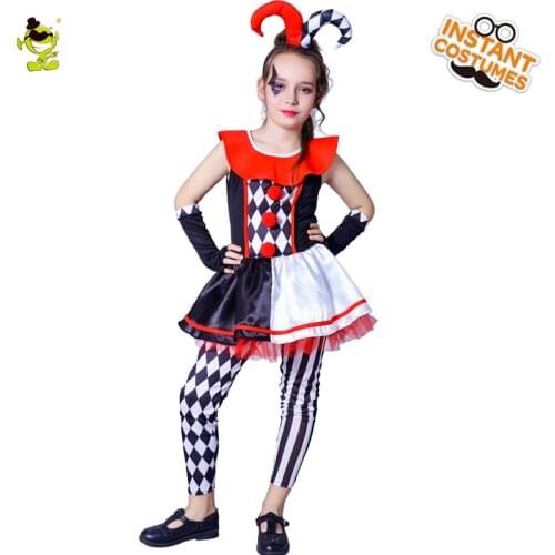 Girls Evil Costume Deluxe Circus Girl Cosplay Costumes Kids Canival Party Child Clown Clothes Fancy Outfits