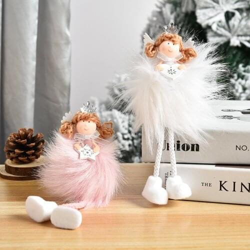 Creative Angel Long Pendant Cute Doll Pink Feather Angel Christmas Tree Hanging Piece Christmas Decoration Childrens Gift