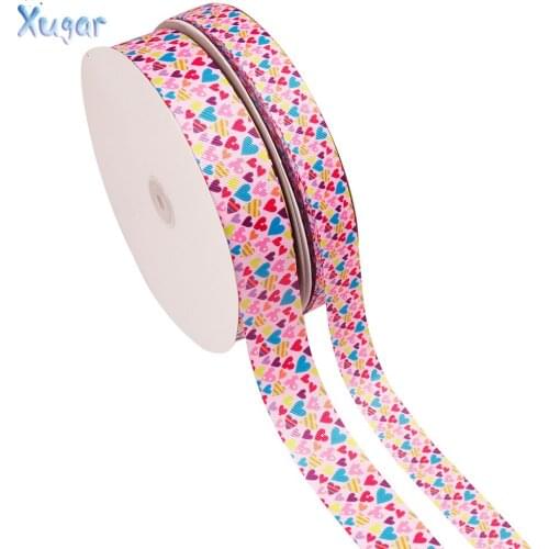 5Y/lot Valentines Day Ribbons Heart Thermal Transfer Grosgrain Ribbon DIY Hair Accessories Gift Wrapping Tape Handmade Material