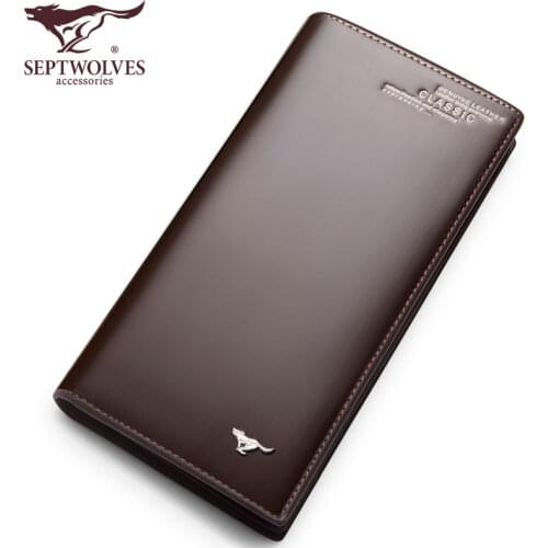 Septwolves fashion men wallets genuine leather long business male card holder wallet slim bifold wallet purse