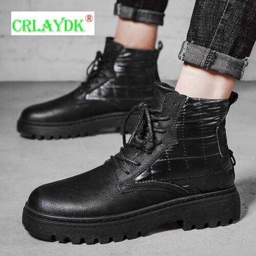 CRLAYDK Safety Cotton Shoes Anti-smashing Safety Casual Ankle Boot Military Combat Lace Up Cowboy Dress Leather Botas Platform