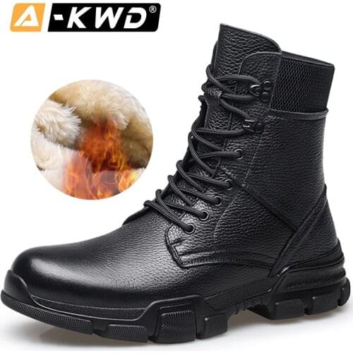 2020 Winter Mens Shoes Fashion High Top Men Plush Snow Boots Genuine Leather Rubber Motorcycle Men Ankle Boots Waterproof Shoes