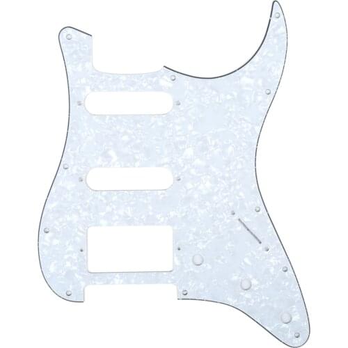 Musiclily HSS 11 Hole Guitar Strat Pickguard for Fender USA/Mexican Made Standard Stratocaster Modern Style, 4Ply White Pearl