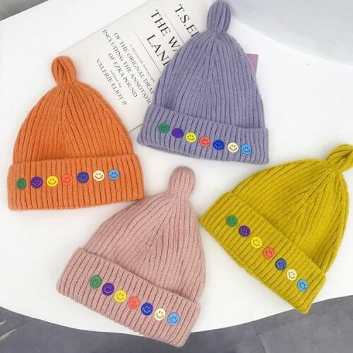New Style Hipster Colorful Smiley Face Knitted Nipple Cap Student Age-Reducing Curling Baby Knit Hat Casual Woolen Hat