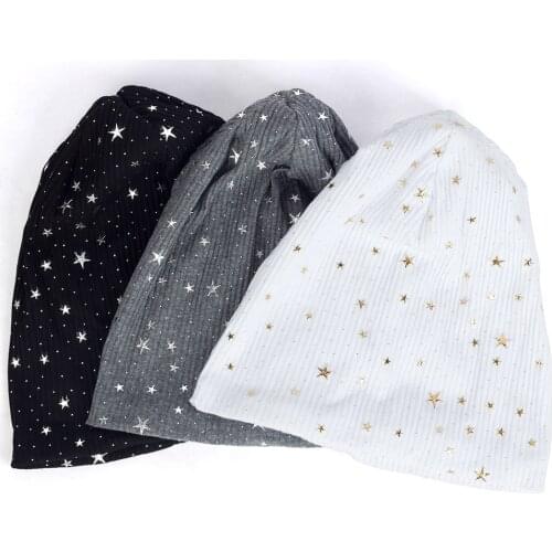 Casual Fashion Ribbed Star Beanies For Women Man Caps Female Cotton Slouchy Beanie Turban Wraps Striped Hats Bonnet