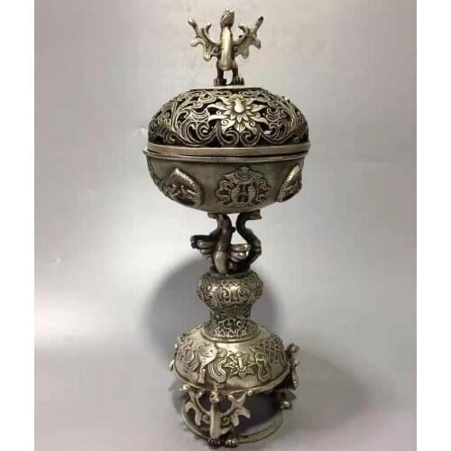 Chinese White copper archaize rosefinch incense furnace crafts statue