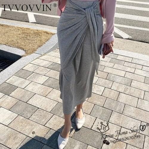 TVVOVVIN 2020 Spring Summer New Slim High Waist Ankle-Length Skirt Women Temperament Lacing Solid Color Hip-covered Skirt WYB2