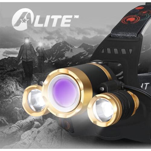 TWMT XPE & R2 UV 390nm Scorpion hunting head torch , 18650 head lamp rechargeable headlight bike headlight head lamp
