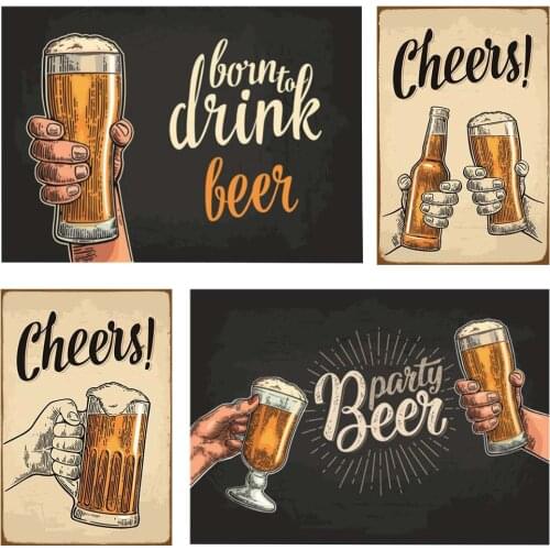 Drink Beer Vintage Metal Tin Signs Poster Retro Plaque Pub Bar Barbecue Wall Sticker Decoration