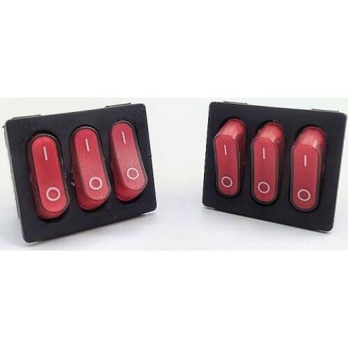 On-Off KCD3 9Pin Red 16A/250V AC Light Boat Car Rocker Switch KCD3 Triple Light Switch Button KCD3-303