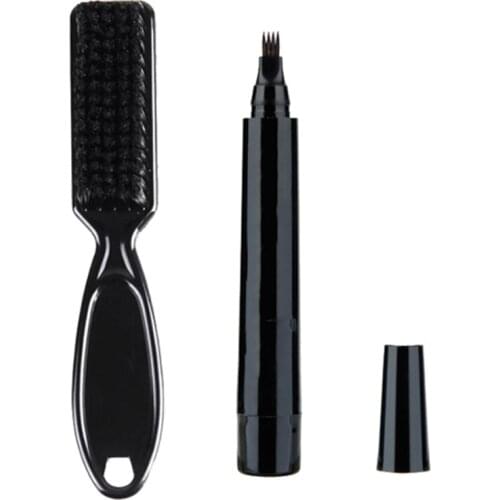 Waterproof 4 Fork Tips Beard Shaping Pen Filler with Styling Brush for Men Sweatproof Mustache Enhance Tool