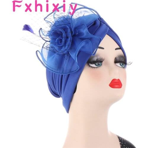 Women Big Flower Muslim Solid Knot Turban Party Beanie Elegant Head Scarf Hair Loss Chemo Cap Headwrap Bandanas Headwear