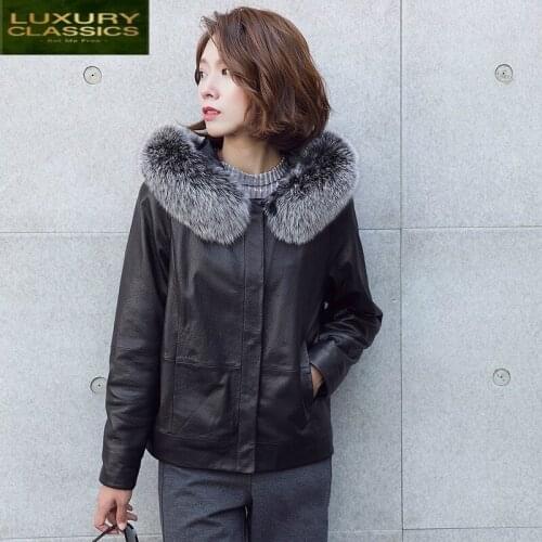 Hooded Real Fox Fur Sheepskin Coat Female Winter Duck Down Jacket Women 100% Natural Genuine Leather Down Coats Parkas LW2584