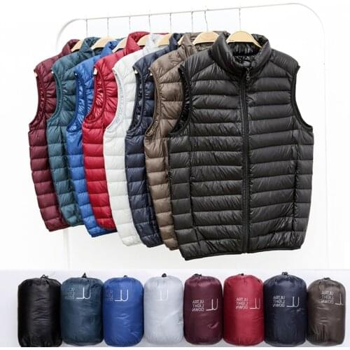 Winter Men Duck Down Vest Coat Ultralight Sleeveless Puffer Vest Jacket Fashion Stand Collar Windproof Duck Down Waistcoat
