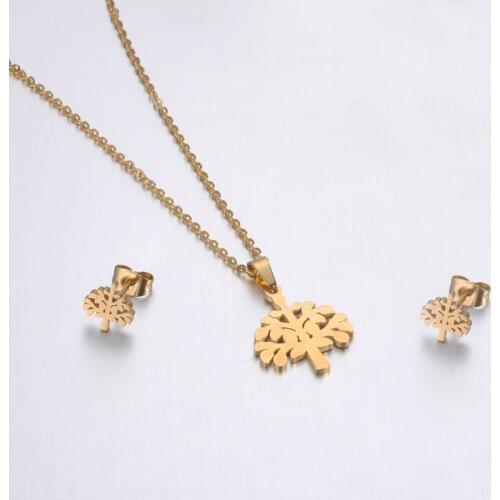 ZooMango Stainless Steel Sets For Women Girls Gold Color Tree Shape Necklace Earrings For Women Lovers Anniversary Jewelry