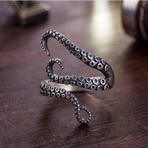 1PC Octopus Ring Vintage Titanium Steel Gothic Touch Finger Opening Adjustable Octopus Tentacle Rings For Women Men Jewelry Gift